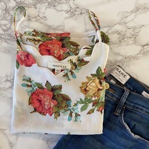 Monteau floral exposed shoulder top!